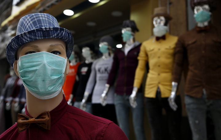 Mannequins in Gaza City wear face masks emblematic of the corona crisis. Israel has sent more than 50,000 face masks, 3,000 test kits and 1,000 protective medical gear kits to Palestinians in Judea-Samaria and Gaza. 