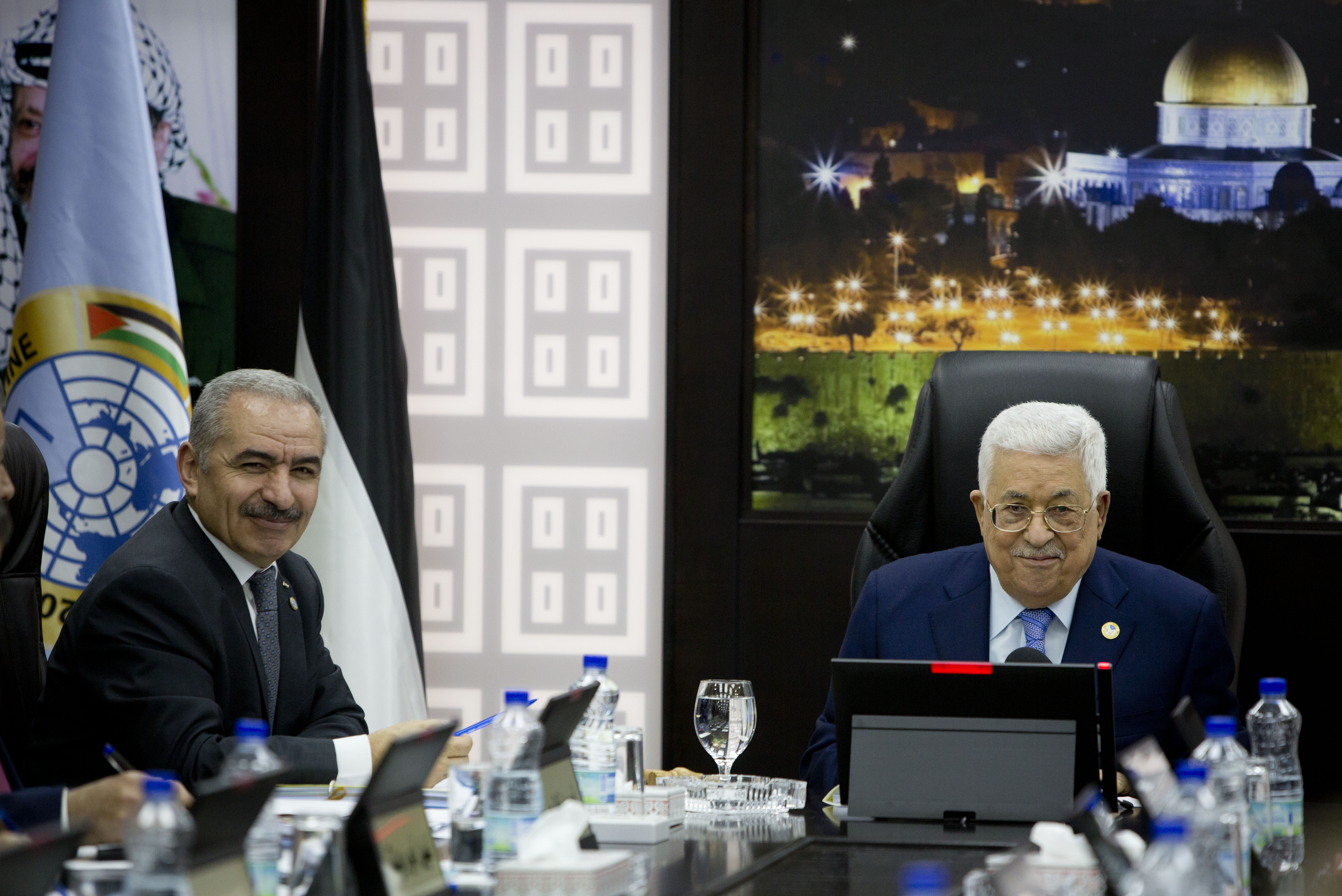 Palestinian President Mahmoud Abbas with Prime Minister Mohammad Shtayyeh