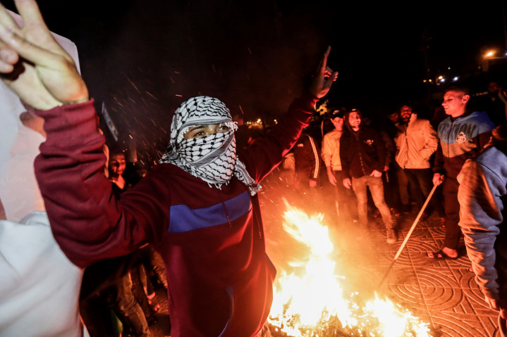 Palestinians in Gaza burn tires in protest of President Trump’s proposal for a “two-state solution.” A majority of Palestinians both in Judea and Samaria (the “West Bank”) and in Gaza oppose a two-state solution, as does the Hamas terror group, which believes the only real solution is Israel’s destruction.