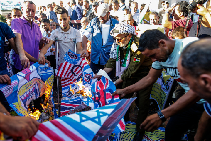 Palestinians in Gaza protest new peace agreement between Israel and the United Arab Emirates