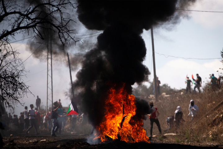 Palestinians demonstrate near Nablus in Judea (aka West Bank), opposing Jewish settlement in the Holy Land. While Palestinian leaders claim they want land for peace, in more than 72 years they’ve refused many offers. It appears their true goal is to remove Jews entirely from the region.