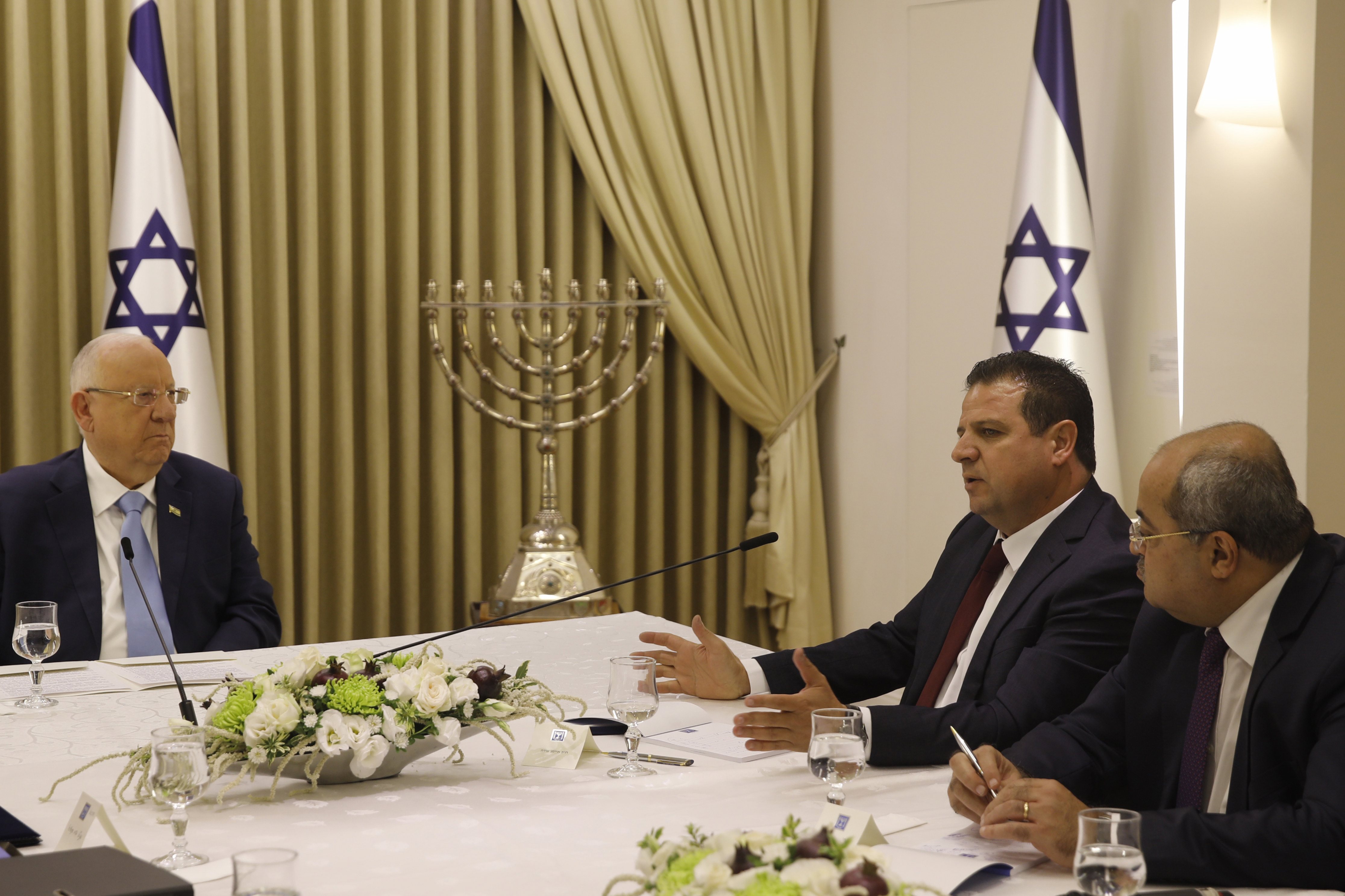 Israeli President Reuven Rivkin meets with Arab Joint List leader Odeh for his recommendation on who should become Israel’s next Prime Minister. For the first time in a quarter-century, the Arab leadership endorsed a Jewish candidate, Benny Gantz.