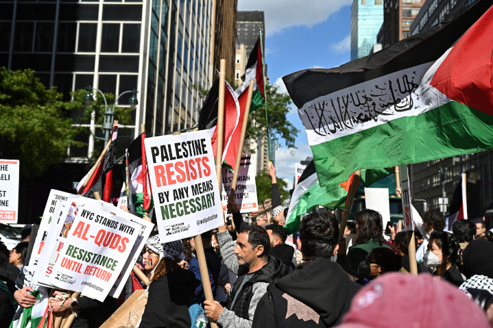 Within days of Hamas’s massacre and kidnapping of some 1,650 innocent Israelis, thousands of pro-Palestinian demonstrators in New York City confirm their support of the jihad to conquer the entire land of Israel—“from the river to the sea” by “any means necessary.”