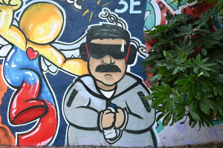 Mural of captured Venezuelan dictator Nicolas Maduro, whose arrest threatens to further weaken Iran economically and diplomatically, as the two countries have cooperated to evade U.S. sanctions and oppose Israel and the United States.