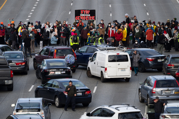 Pro-Hamas demonstrators are a tiny majority of Americans, who tell lies about Israels to further an anti-Israel and anti-American agenda based on neo-Marxist tenets. In Seattle above, they block law-abiding Americans from their lives and jobs to promote values most Americans abhor.