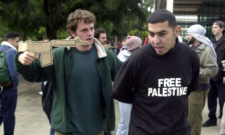 Anti-Zionist students at the University of California protest Israeli terrorist checkpoints in fake skit—one of scores of anti-Israel demonstrations on college campuses that make Jewish students feel threatened and unwelcome, just because they are Jewish and support the Jewish homeland.