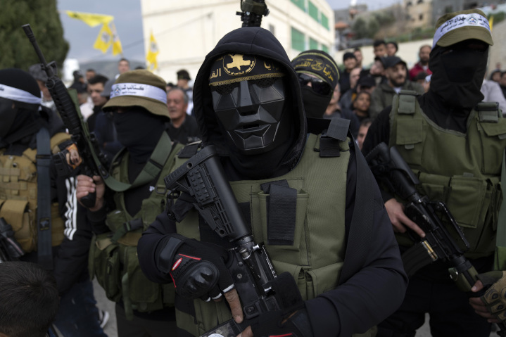 Rogue Palestinian terrorists take part in a military parade in a village near Jenin, in Judea and Samaria (aka, the West Bank). Thuggish jihadis like these will likely rule the streets of a new state of “Palestine” if Biden and other world leaders choose to unconditionally recognize one. 