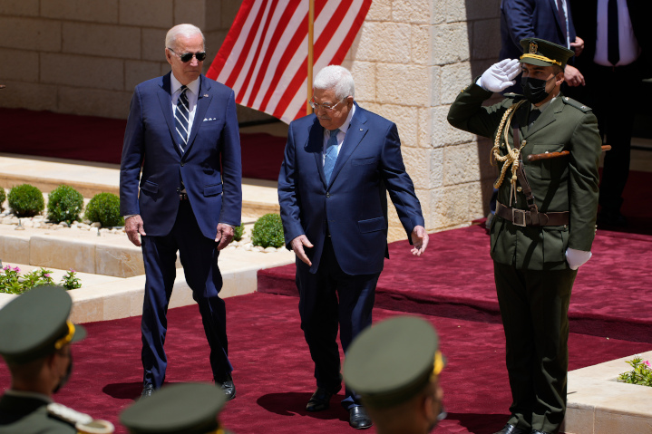 U.S. President Biden (80) meets Palestinian President Abbas (87) in Bethlehem, Judea and Samaria, last July. Though Biden has given the Palestinians over a billion dollars, the Abbas’ government continues to ignore, thwart and reject U.S. interests.
