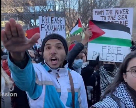 Increasingly, pro-Palestine demonstrations feature praise for the Holocaust, Heil Hitler salutes and calls for a “final solution”—not a Palestinian state, but another genocide of Jews and destruction of the Jewish state “from the river to the sea.” (Photo: Canary Mission)