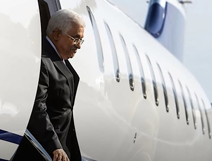 Palestinian Authority President Mahmoud Abbas exits his $50 million private jet. While ordinary Palestinians suffer chronic poverty, unemployment and yearly income of $7,000, corrupt PA officials live in luxury. Israel will not allow PA leadership to govern Gaza after Hamas’s demise. 