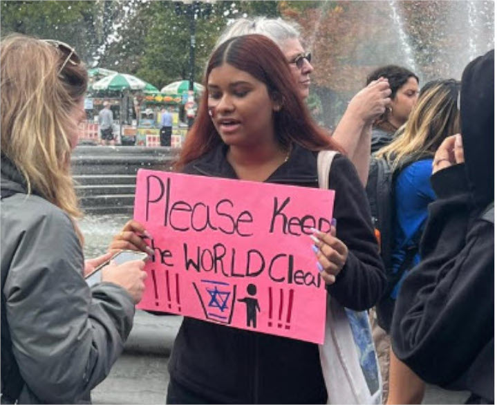 New York City public school students, carrying antisemitic signs reminiscent of Nazi Germany, demonstrate their support for Hamas and the Palestinian cause. Another sign held that day by terror supporters reads, “We Can’t Wait for the Caliphate,” echoing Hama’s top goal.