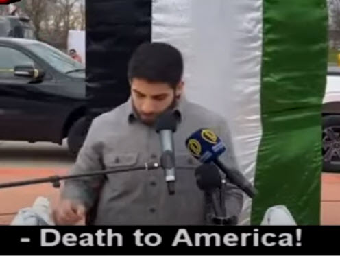 Pro-Palestinian speaker in Dearborn, MI leads demonstrators in chants of “Death to America!” and “Death to Israel.” He later quotes Louis Farrakhan, who calls the U.S. “one of the rottenest countries” ever on Earth.