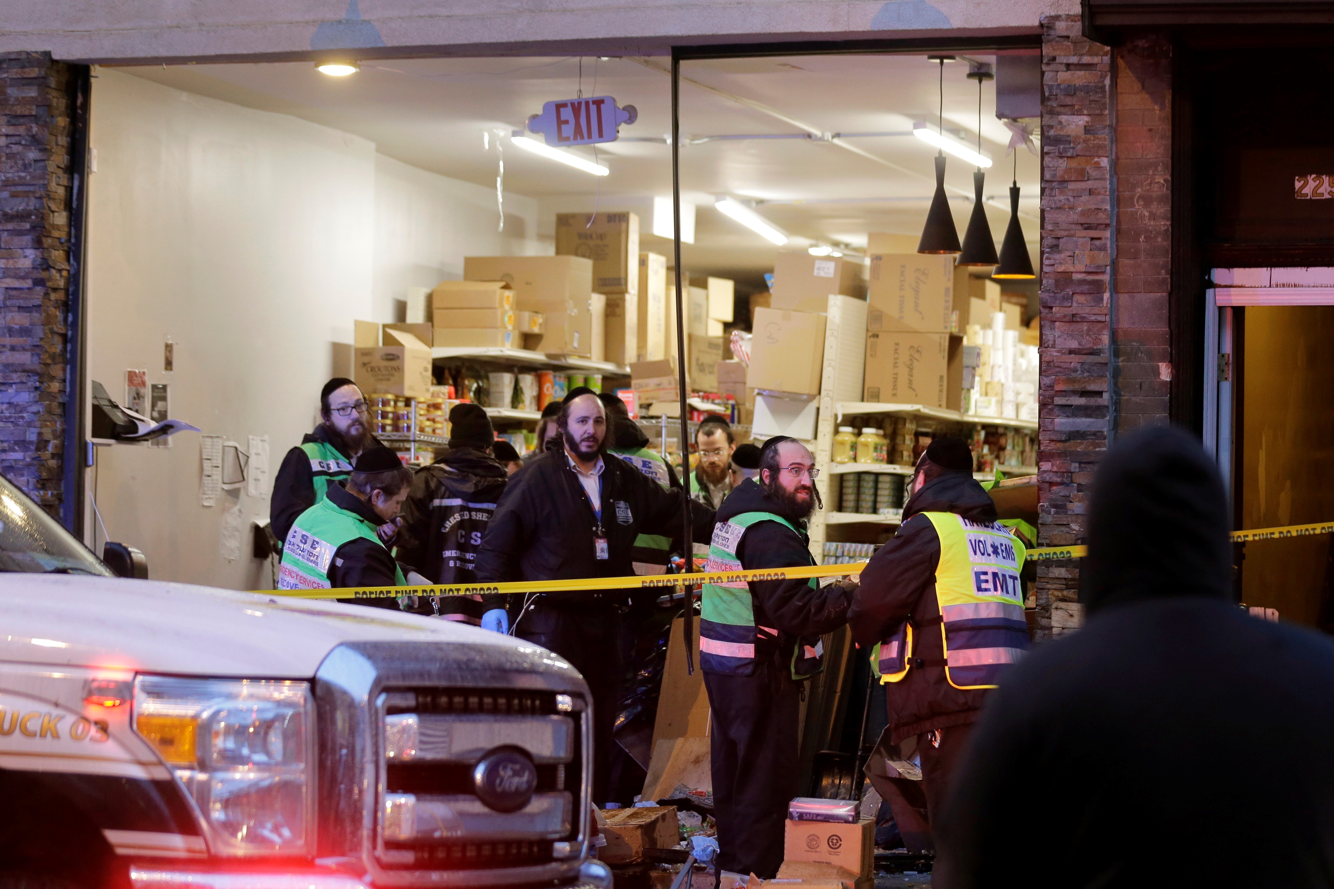 First responders in Jersey City, NJ, after two anti-Semitic killers assaulted a kosher market, murdering three Jews and a police detective. The incident is a violent manifestation of increasing attacks against Jews—often linked to hatred of Israel. Jews are already the most targeted group for hate crimes in the United States.